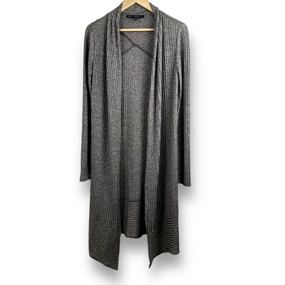 White House Black Market Women's Size S Longline Duster Cardigan Gray Marl Ribbe